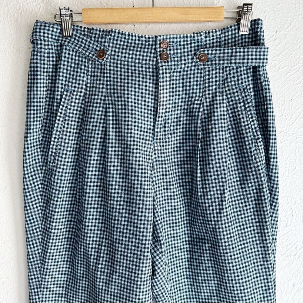 Sundance Life Of Dreams Gingham Plaid Pants Petite Blue Linen Cotton Sz P8 - Picture 3 of 6